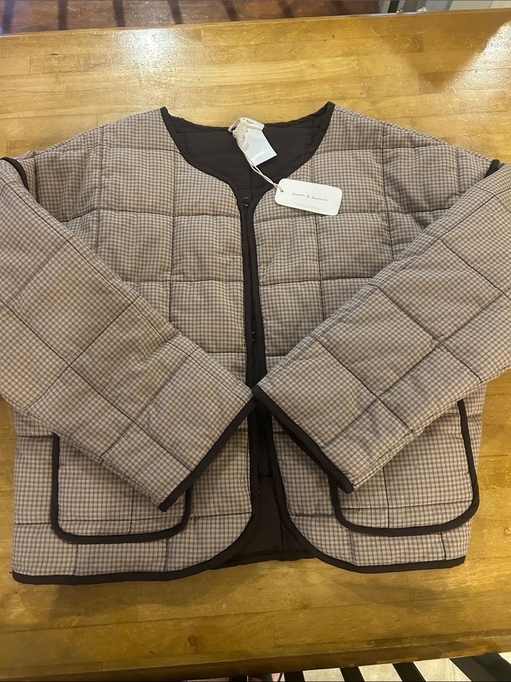 Brown Check Quilted Puffer Jacket - Women's Lightweight Layer